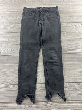 Black Label Women's Black Skinny Button-Fly Jeans with Frayed Hem #9